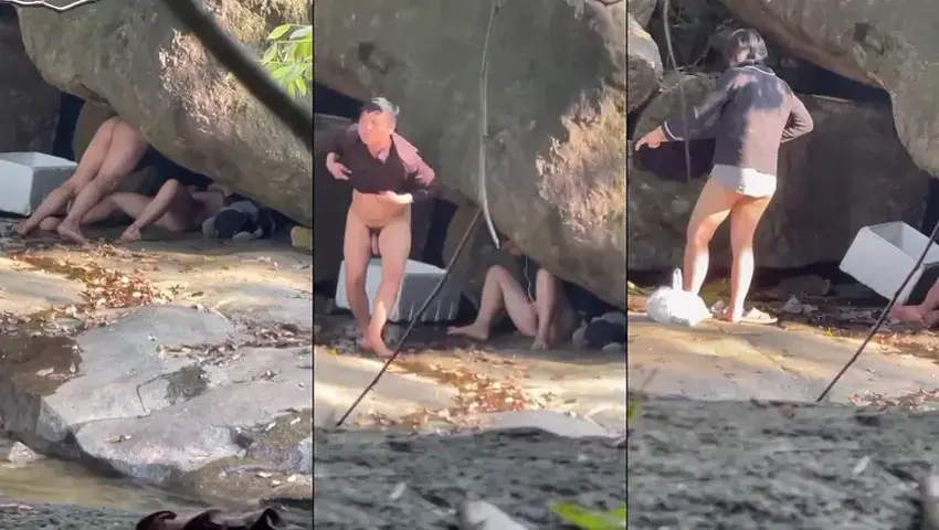 Đi phượt cặp đôi tranh thủ public chịch trong hang đá bên bờ suối - Sex Việt Nam