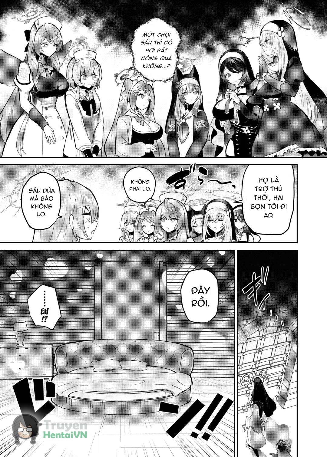 Đọc truyện hentai Futanari Tea Party Dosukebe Tougijou Nagisa VS Sisterhood + Kyuugo Kishidan (Blue Archive) - Oneshot