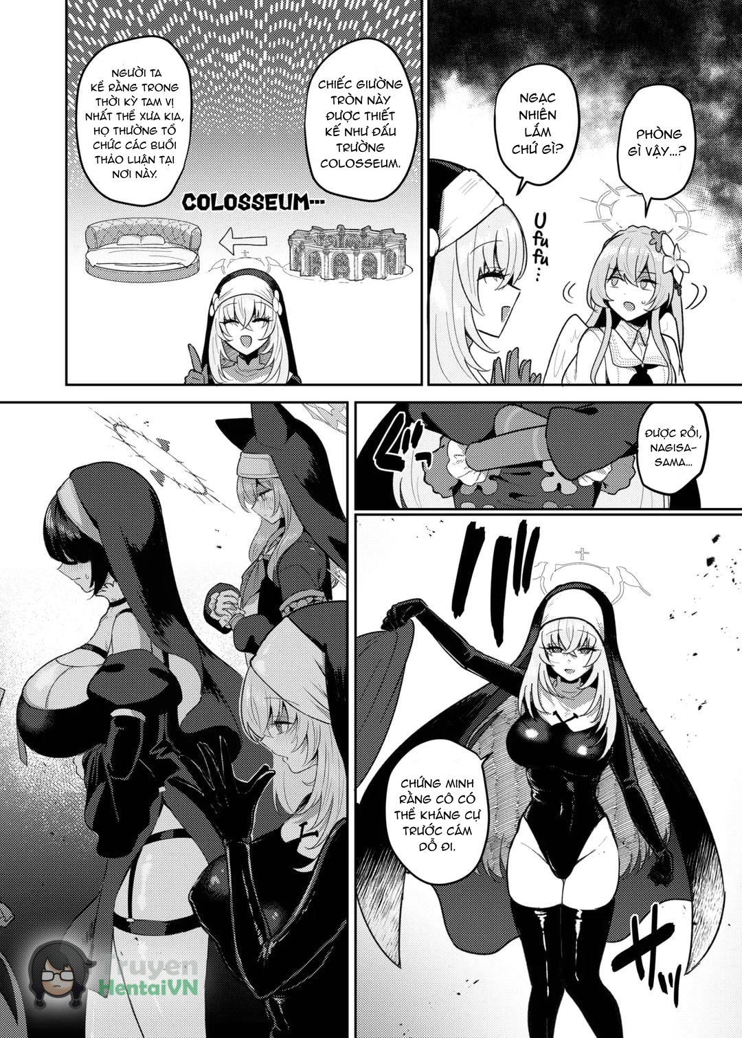 Đọc truyện hentai Futanari Tea Party Dosukebe Tougijou Nagisa VS Sisterhood + Kyuugo Kishidan (Blue Archive) - Oneshot