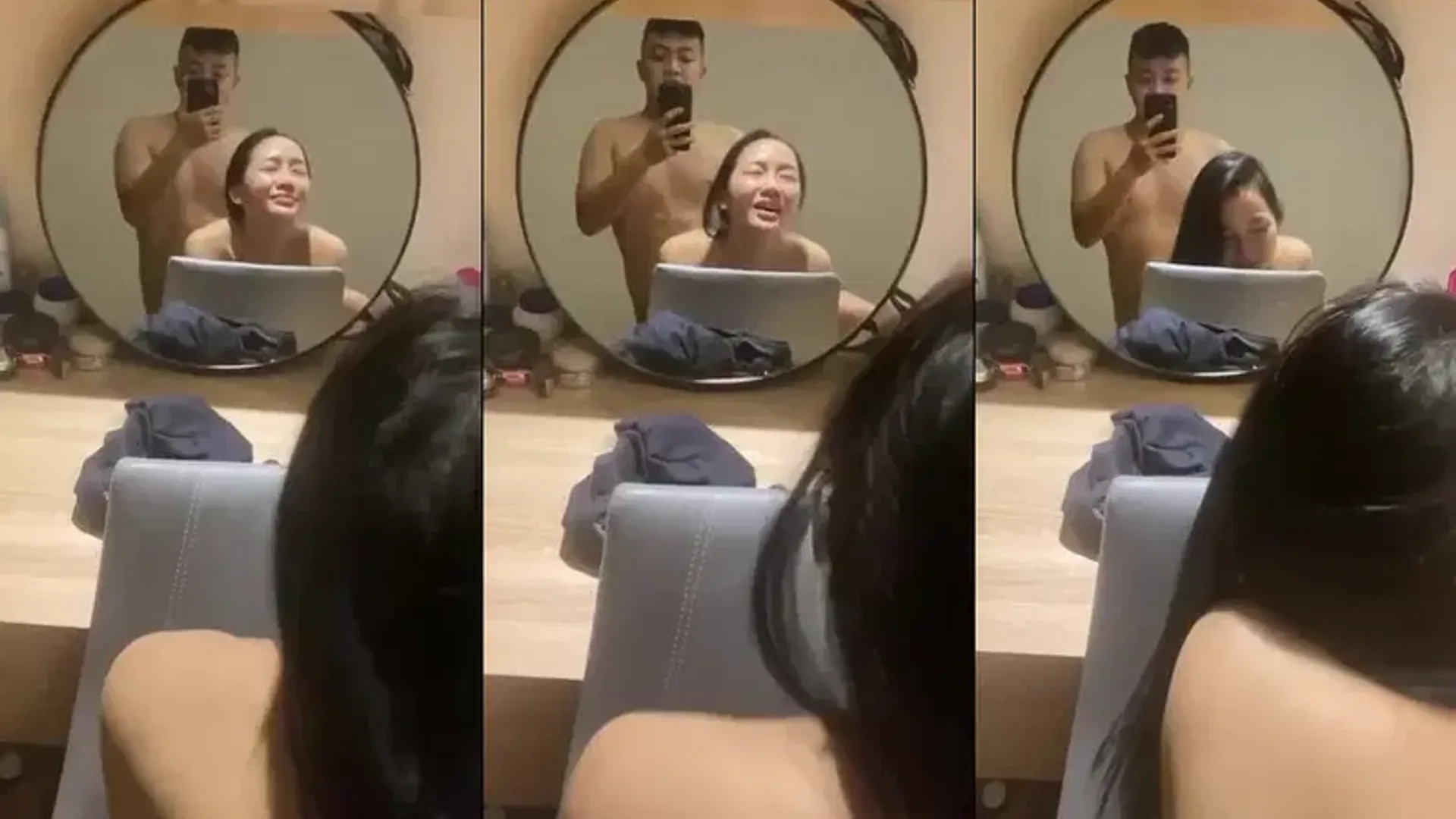 Với vẻ mặt thỏa mãn em cong mông cho anh doggy trước gương - Sex Việt Nam