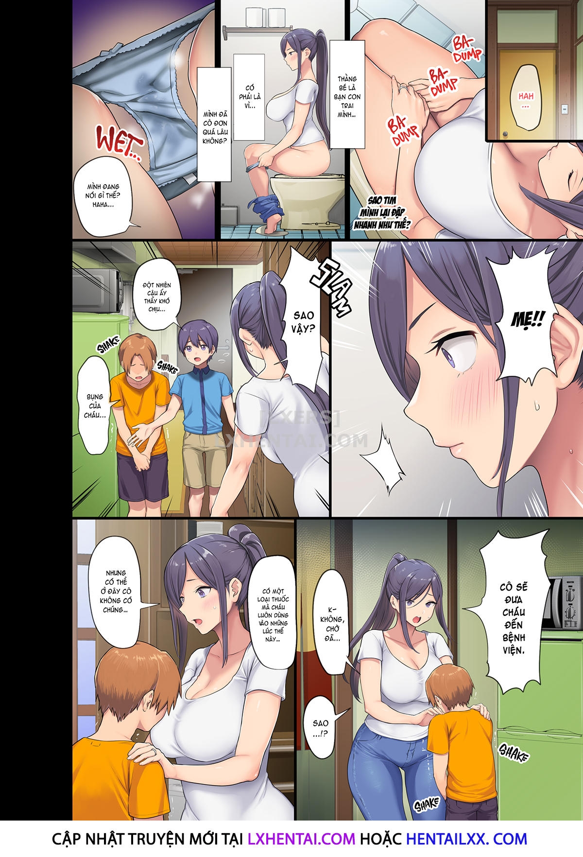 Đọc truyện hentai Kyonyuu Miboujin to Musuko no Waruui Otomodachi Honpen Rensai - Oneshot - Không che