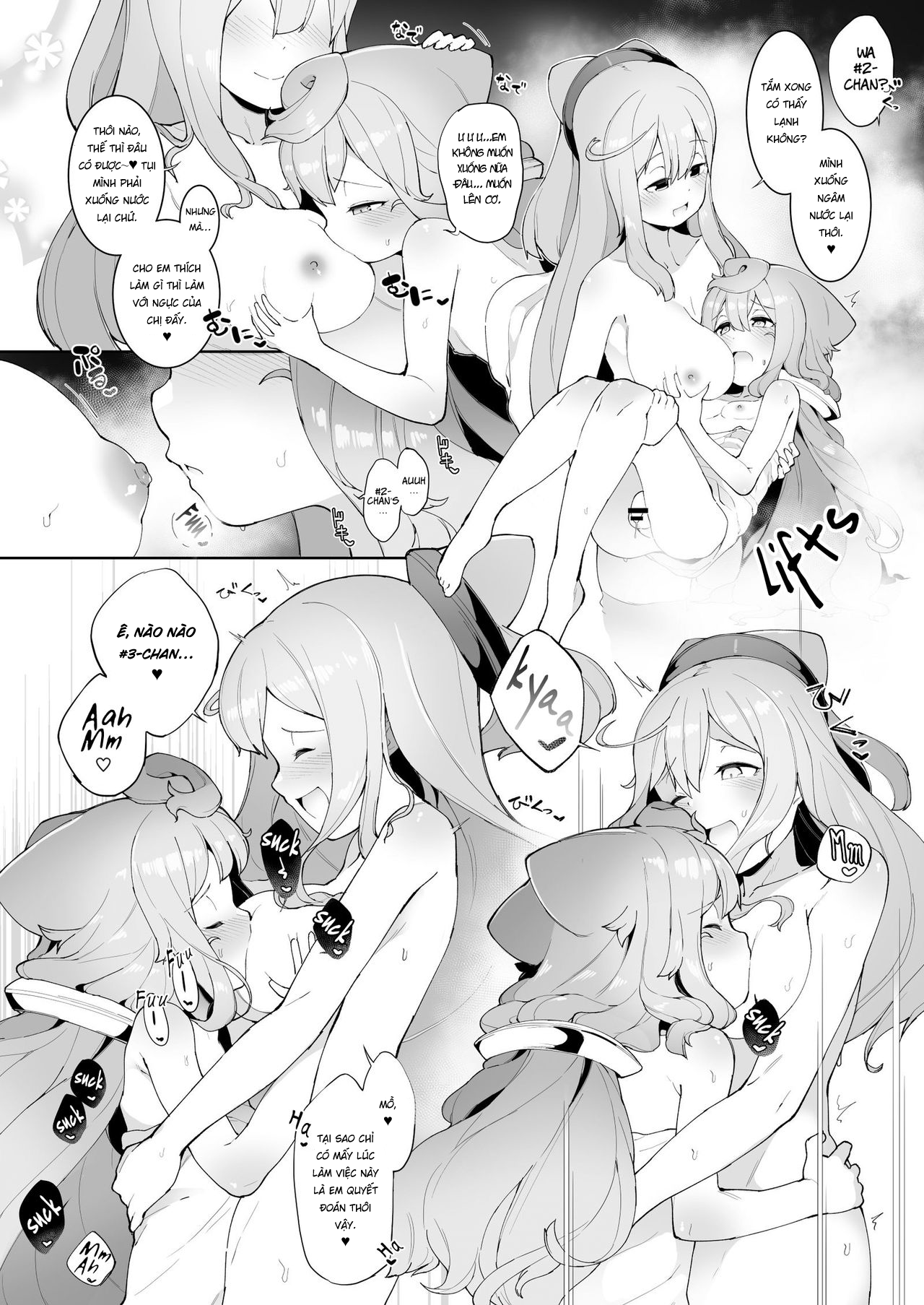 Đọc truyện hentai Onsen de 3-gou-kun ga Onee-san-tachi to Seiteki ni Hakadorimakuru Hon - Oneshot