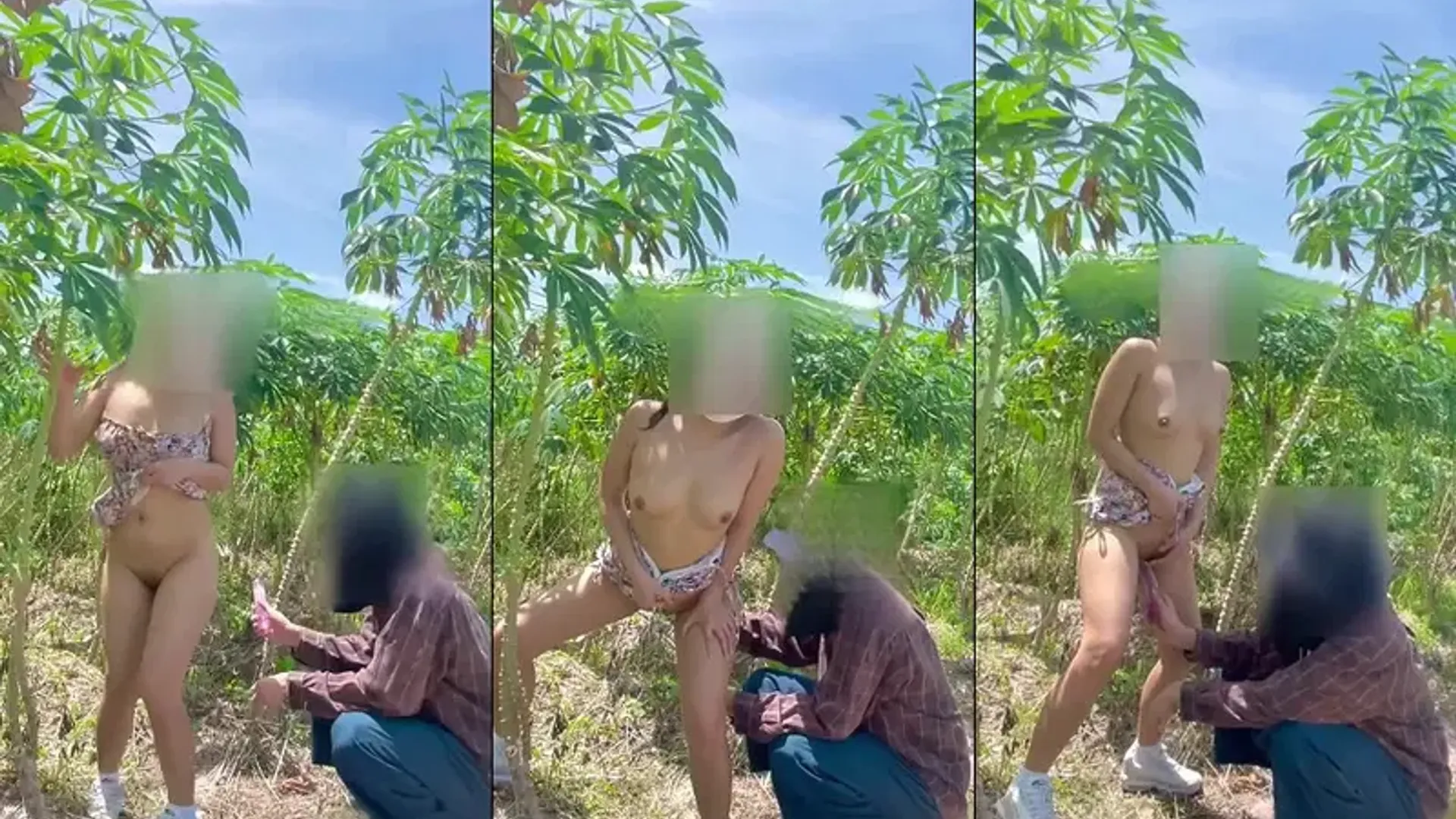 ⁣Đang public trên đồi thì gặp anh trai làm rẫy vào giúp một tay để người yêu đứng quay phim - Sex Việt Nam