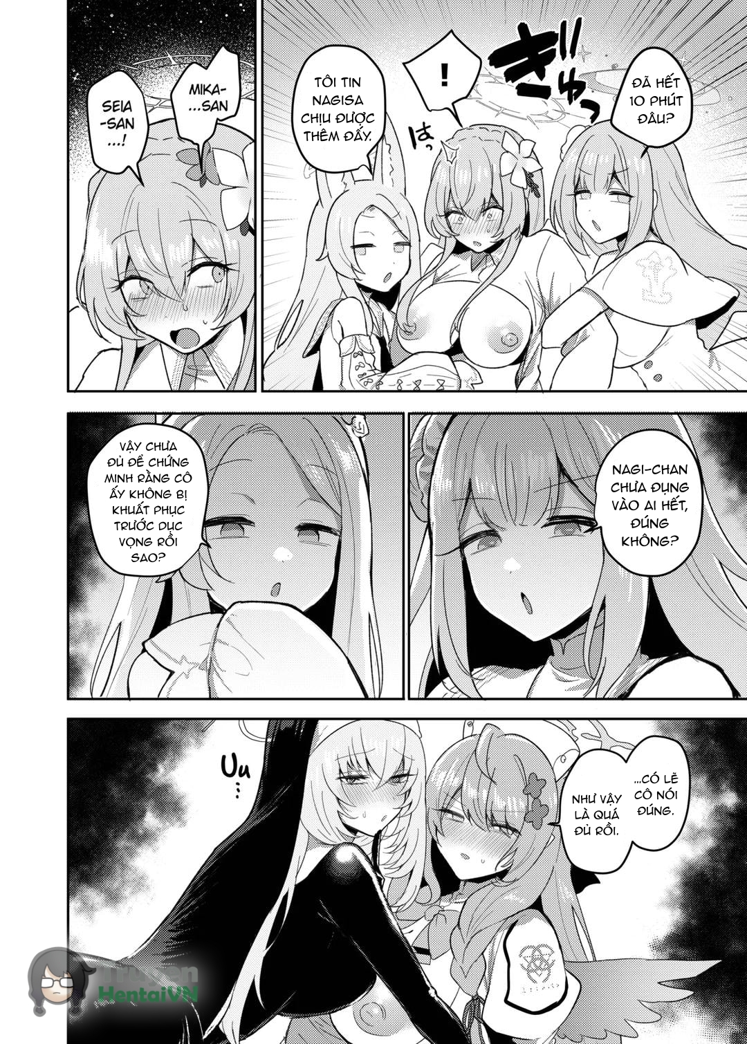 Đọc truyện hentai Futanari Tea Party Dosukebe Tougijou Nagisa VS Sisterhood + Kyuugo Kishidan (Blue Archive) - Oneshot
