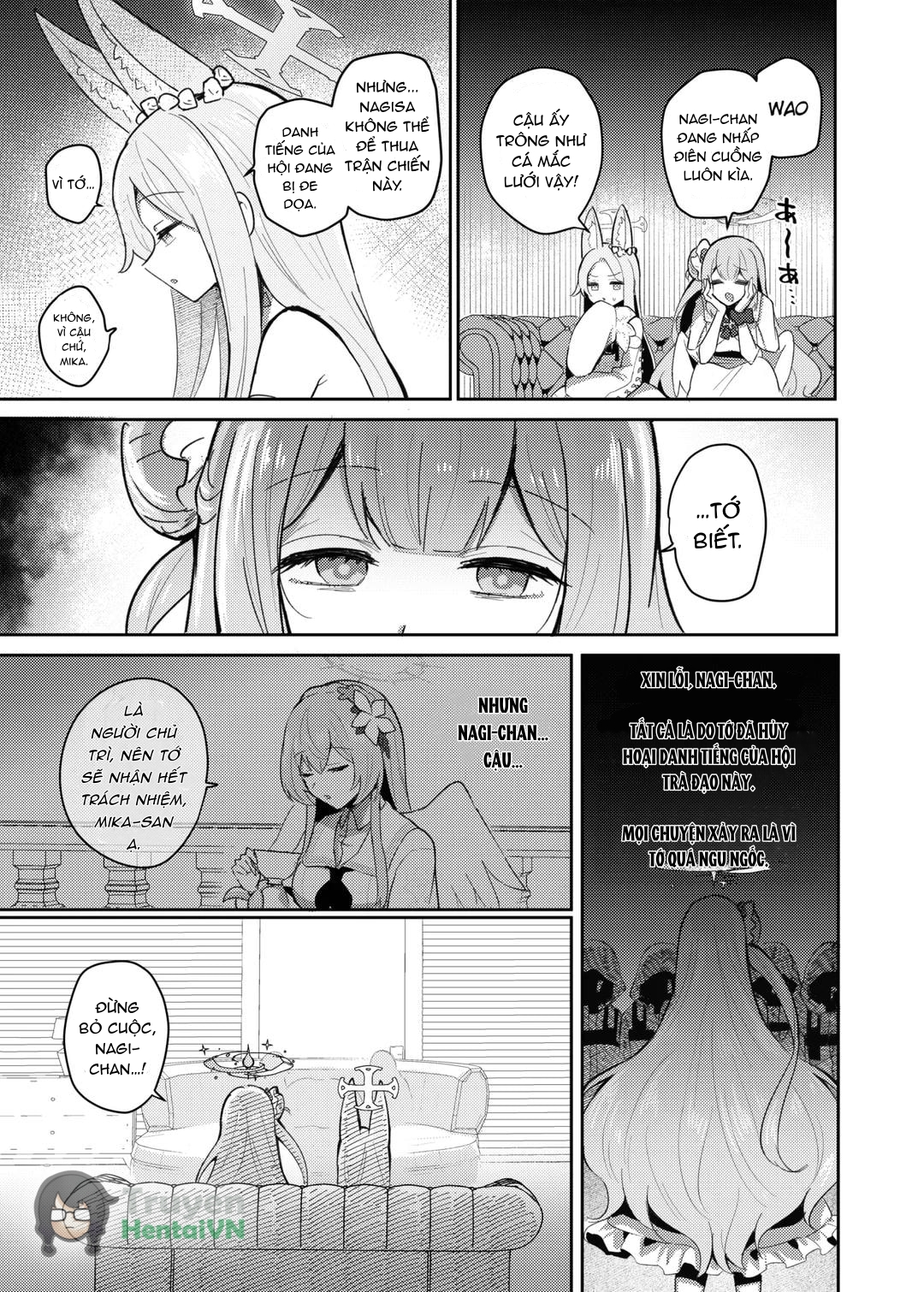 Đọc truyện hentai Futanari Tea Party Dosukebe Tougijou Nagisa VS Sisterhood + Kyuugo Kishidan (Blue Archive) - Oneshot