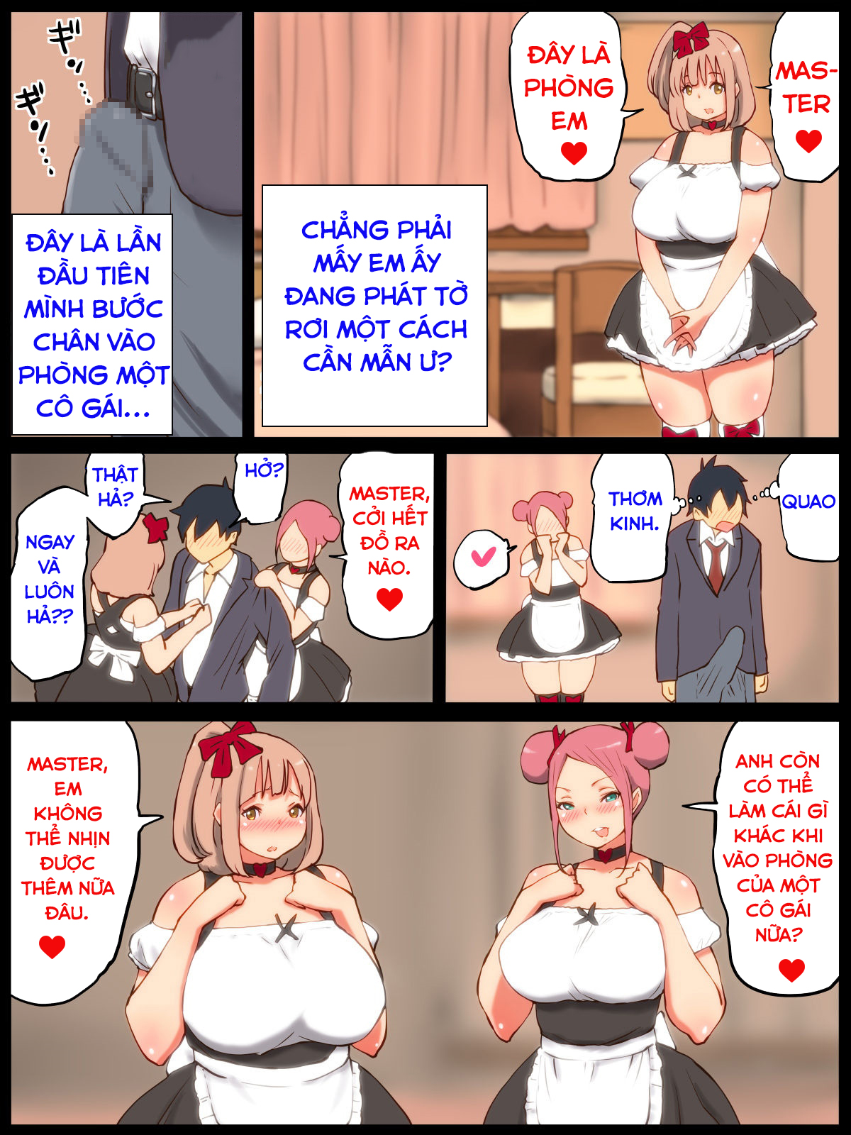 Đọc truyện hentai Những Cái Lồn Múp Và Chàng Trai Số Hưởng! - Part 4: 3somes cùng hai em hầu gái dú to dâm đãng chuyên chăm sóc cặc cho master