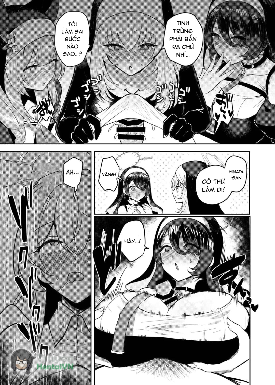 Đọc truyện hentai Futanari Tea Party Dosukebe Tougijou Nagisa VS Sisterhood + Kyuugo Kishidan (Blue Archive) - Oneshot